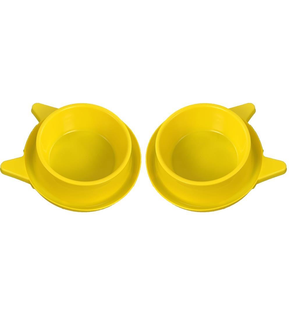 Miapet 2'li Plastik Kedi Kulaklı Mama ve Su Kabı Seti 400 Ml Sarı