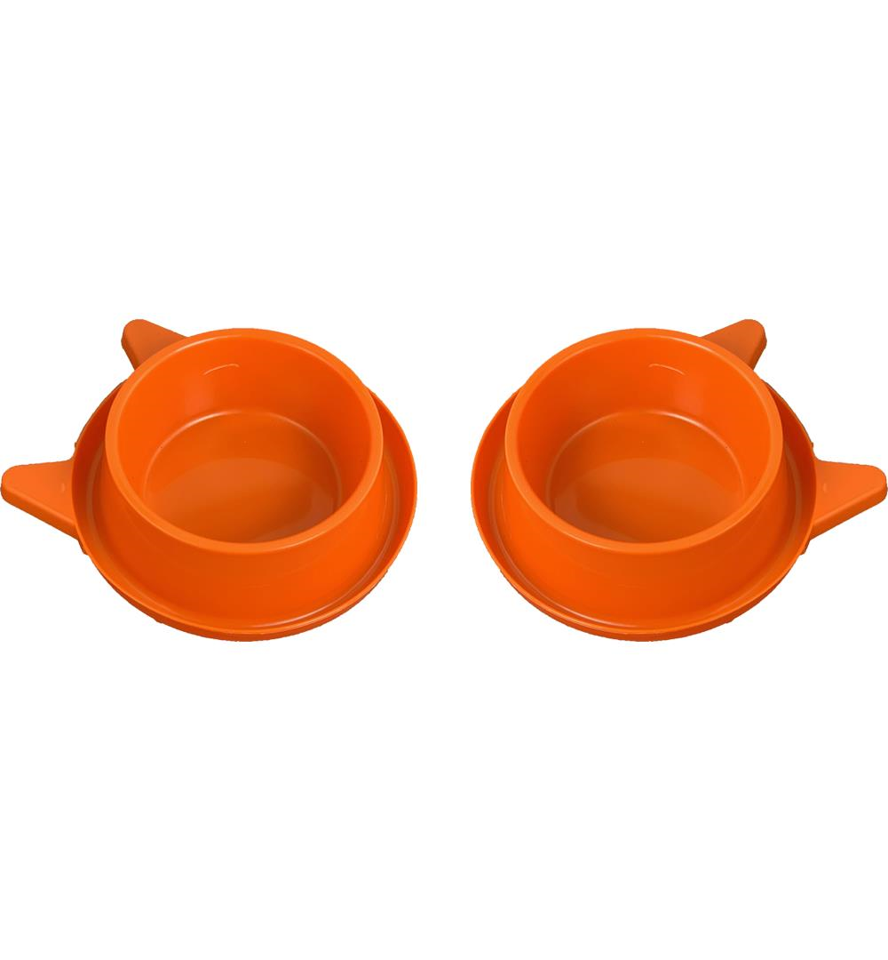 Miapet 2'li Plastik Kedi Kulaklı Mama ve Su Kabı Seti 400 Ml Turuncu