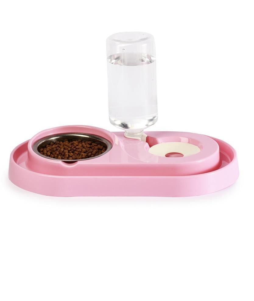 Miapet Çelik Taslı LÜX  Hazneli Kedi-Köpek Mama Ve Su Kabı Seti 1000ml Pembe