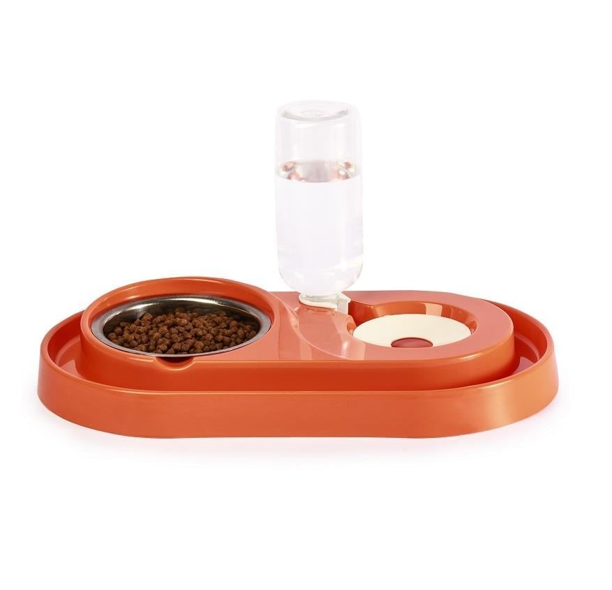 Miapet Çelik Taslı LÜX  Hazneli Kedi-Köpek Mama Ve Su Kabı Seti 500ml Turuncu