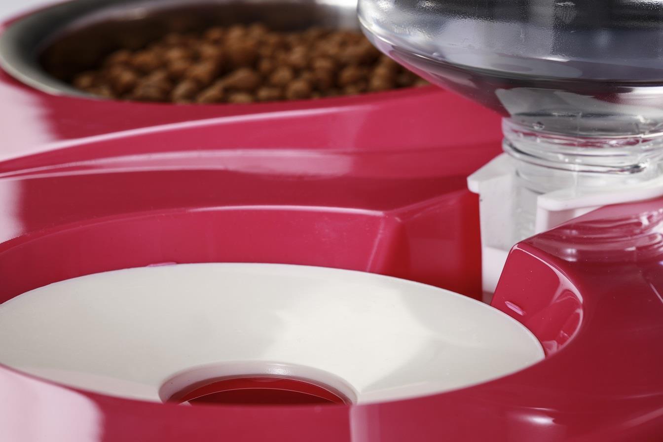 Miapet Çelik Taslı LÜX Hazneli Kedi-Köpek Mama Ve Su Kabı Seti 1000ml Beyaz