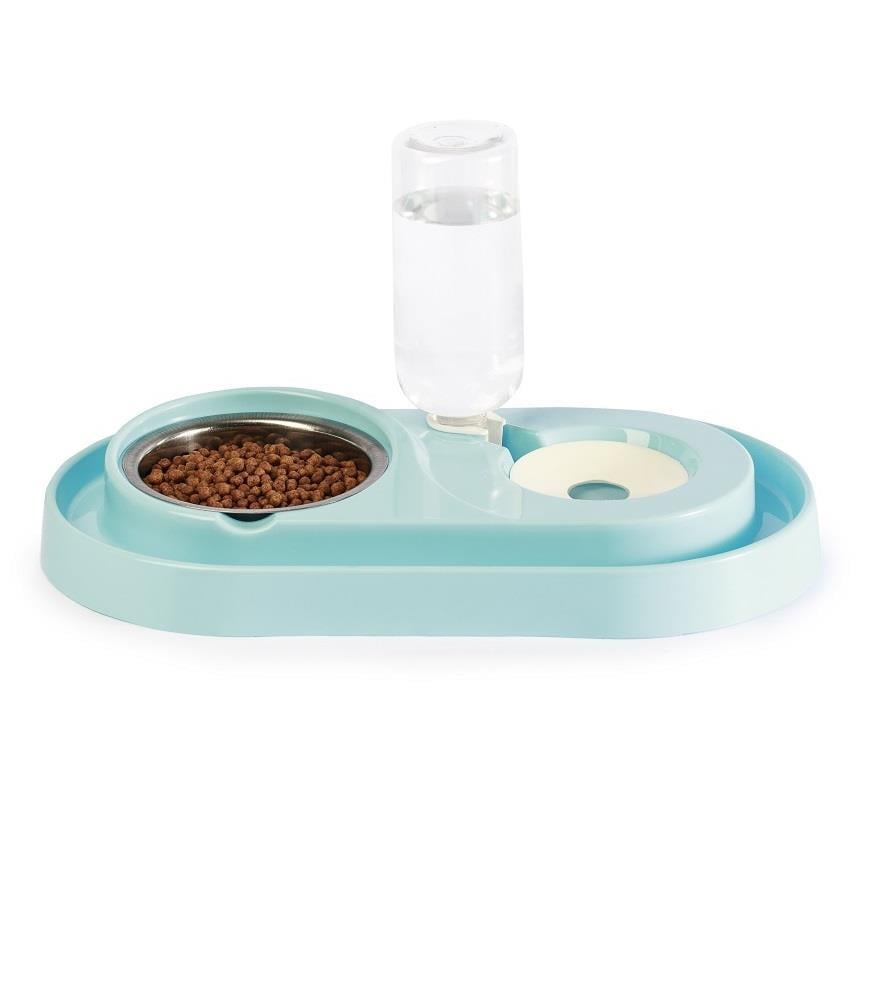 Miapet Çelik Taslı LÜX Hazneli Kedi-Köpek Mama Ve Su Kabı Seti 500ml Turkuaz