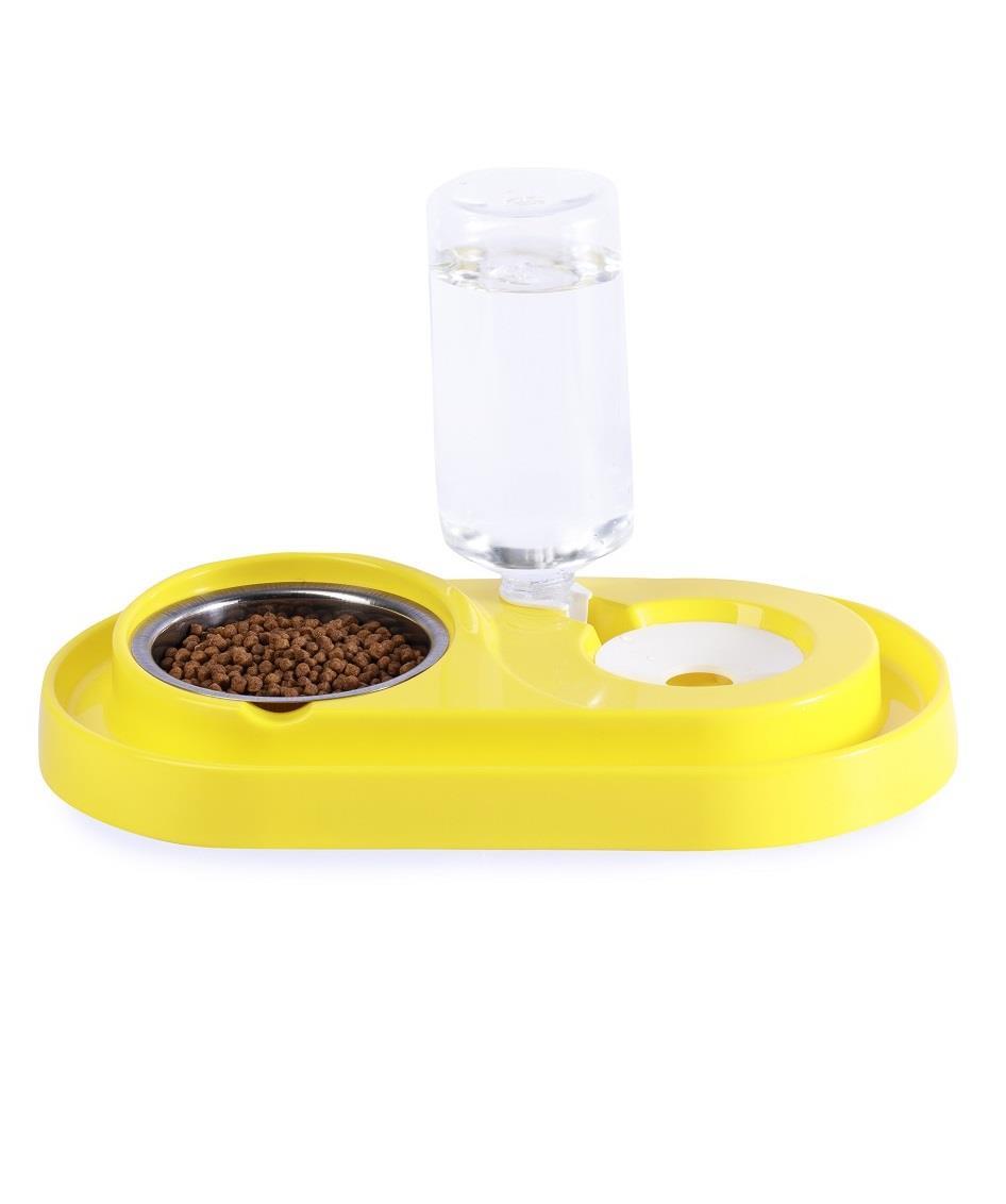 Miapet Çelik Taslı LÜX Hazneli Kedi-Köpek Mama Ve Su Kabı Seti 1000ml Sarı