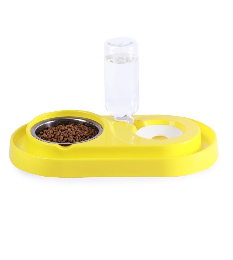 Miapet Çelik Taslı LÜX Hazneli Kedi-Köpek Mama Ve Su Kabı Seti 500ml Sarı