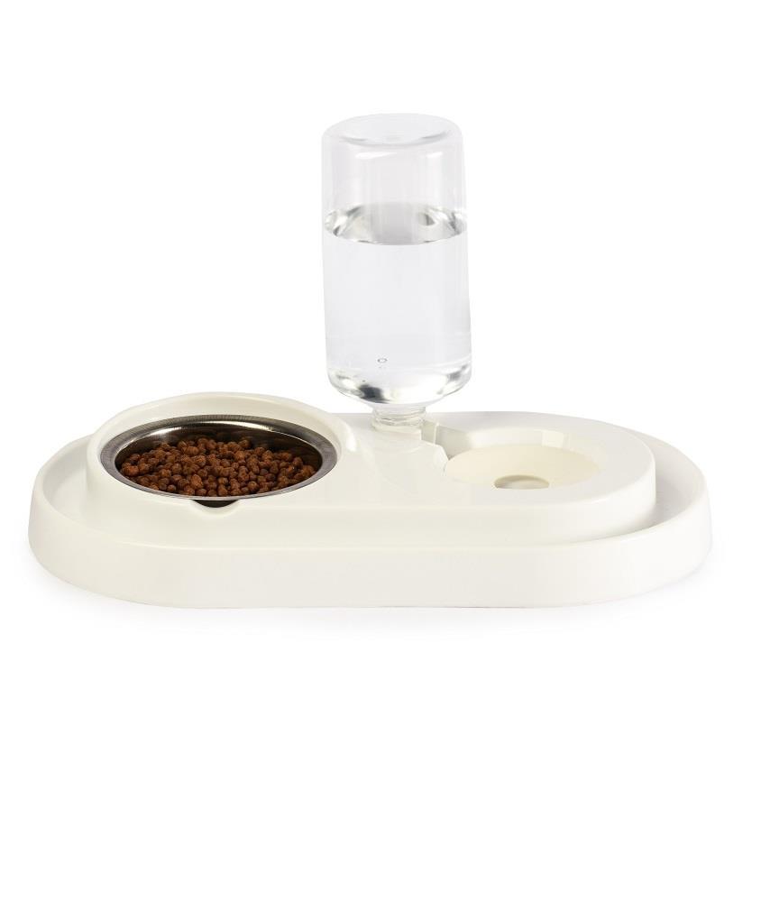 Miapet Çelik Taslı LÜX Hazneli Kedi-Köpek Mama Ve Su Kabı Seti 1000ml Beyaz