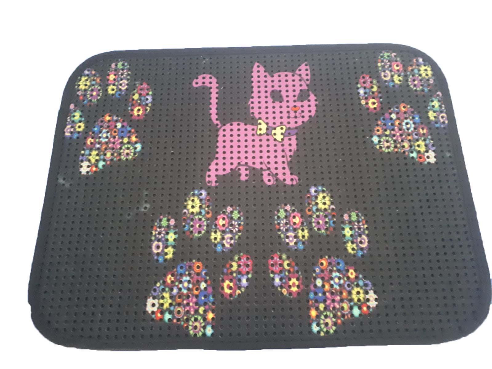 Miapet Elekli Desenli Kedi Tuvalet Önü Paspası 60 x 45 cm Pembe Kedi