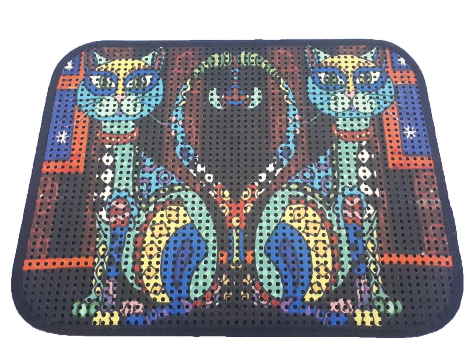 Miapet Elekli Desenli Kedi Tuvalet Önü Paspası 60 x 45 cm Renkli Kedi