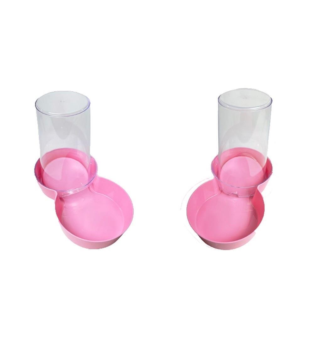 Miapet Hazneli Plastik Kedi-Köpek Mama ve Su Kabı 1,5 Lt Yuvarlak Açık Pembe 2 Adet