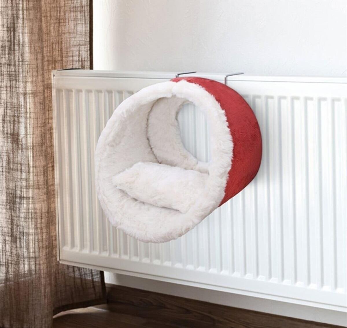 Miapet Kalorifer Üstü Askılı Yastıklı Peluş Kedi Yatağı 42 cm Kiremit-Beyaz