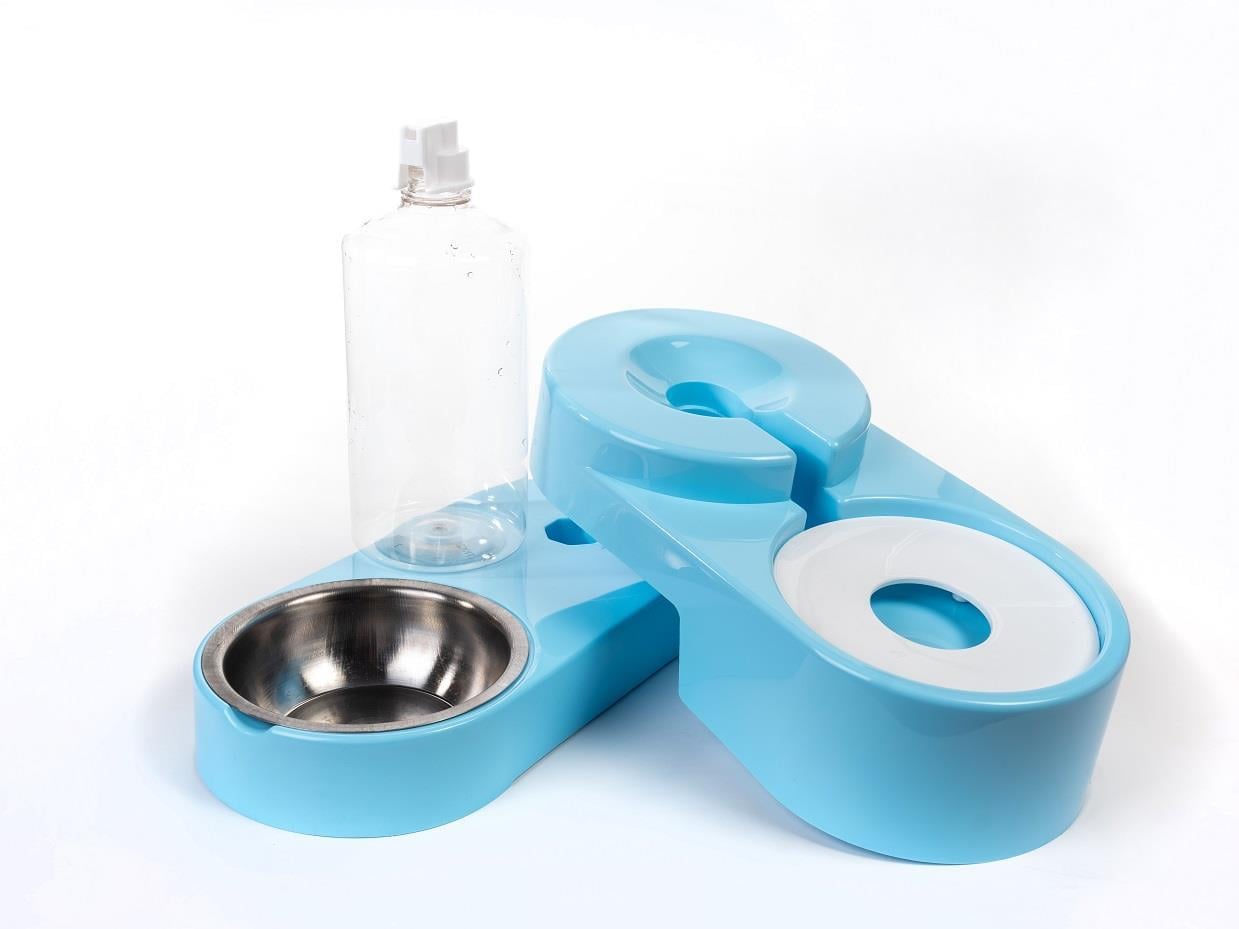 Miapet Köşeli Ayarlanabilir Hazneli Çelik Taslı Kedi-Köpek Mama Ve Su Kabı Seti 1000ml Turkuaz