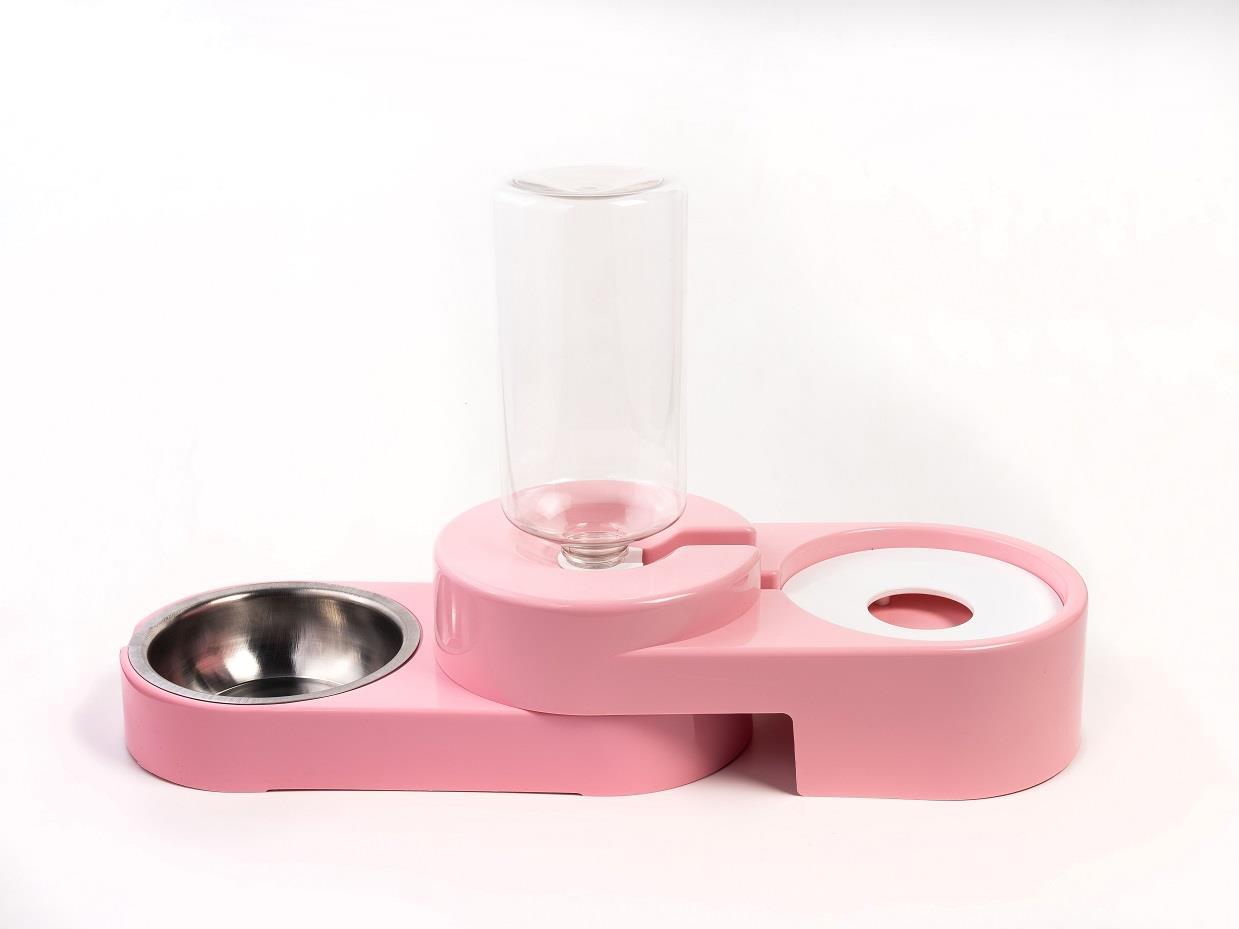 Miapet Köşeli Ayarlanabilir Hazneli Çelik Taslı Kedi-Köpek Mama Ve Su Kabı Seti 1000ml Pembe