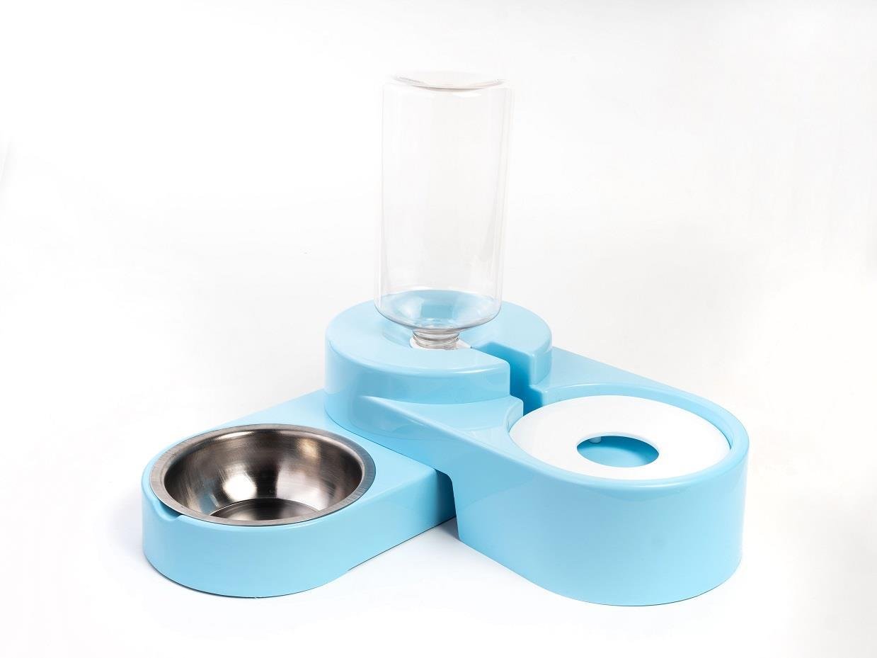 Miapet Köşeli Ayarlanabilir Hazneli Çelik Taslı Kedi-Köpek Mama Ve Su Kabı Seti 1000ml Turkuaz