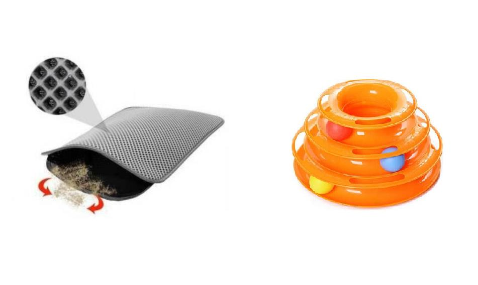 Miapet Tower Of Tracks Kedi Oyuncağı + Elekli Kedi Tuvalet Paspası (Gri)