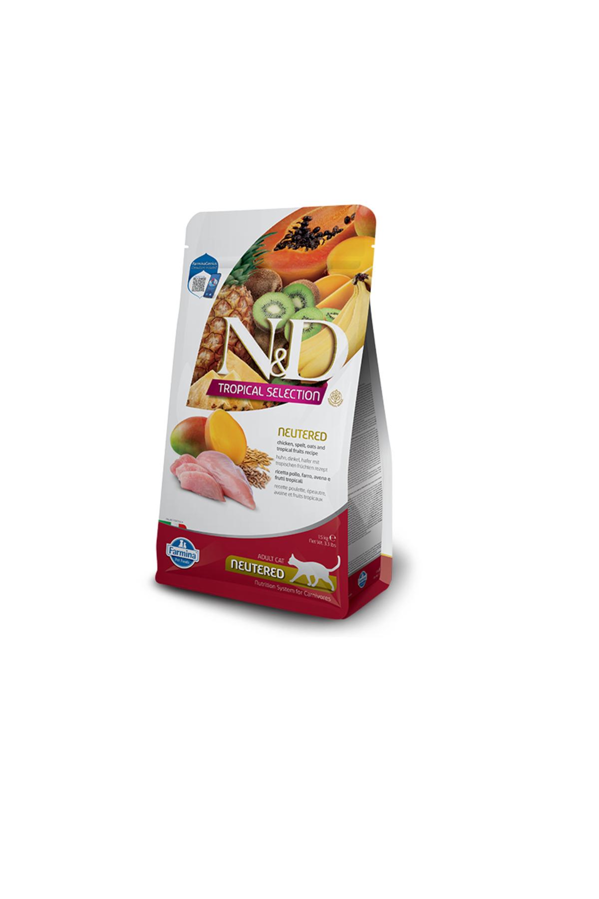 N&D Kılçıksız Buğday Yulaf Tavuklu ve Tropical Meyveli Kısır Kedi Maması 10 Kg