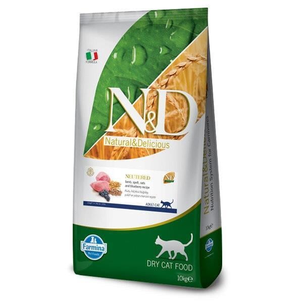 N&D Kuzu Etli ve Yaban Mersinli Düşük Tahıllı Kısırlaştırılmış Kedi Maması 10 kg