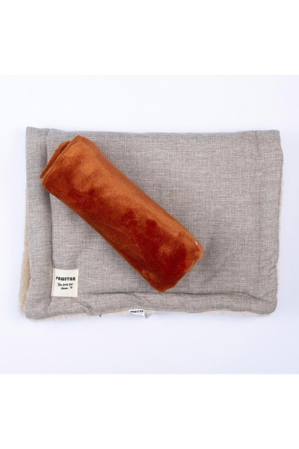 Pawstar Bej Mat ve Battaniye Seti Kedi Köpek Matı Kedi Köpek Battaniyesi 70x100 cm