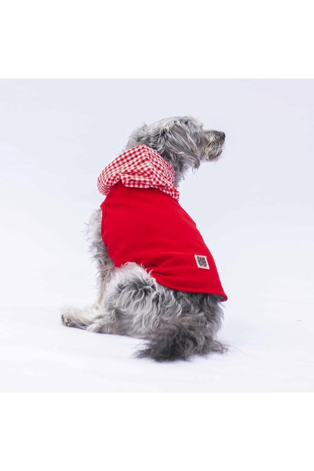 Pawstar Kırmızı Gingham Kapşonlu Kedi Köpek Tişörtü Kedi Köpek Kıyafeti XL