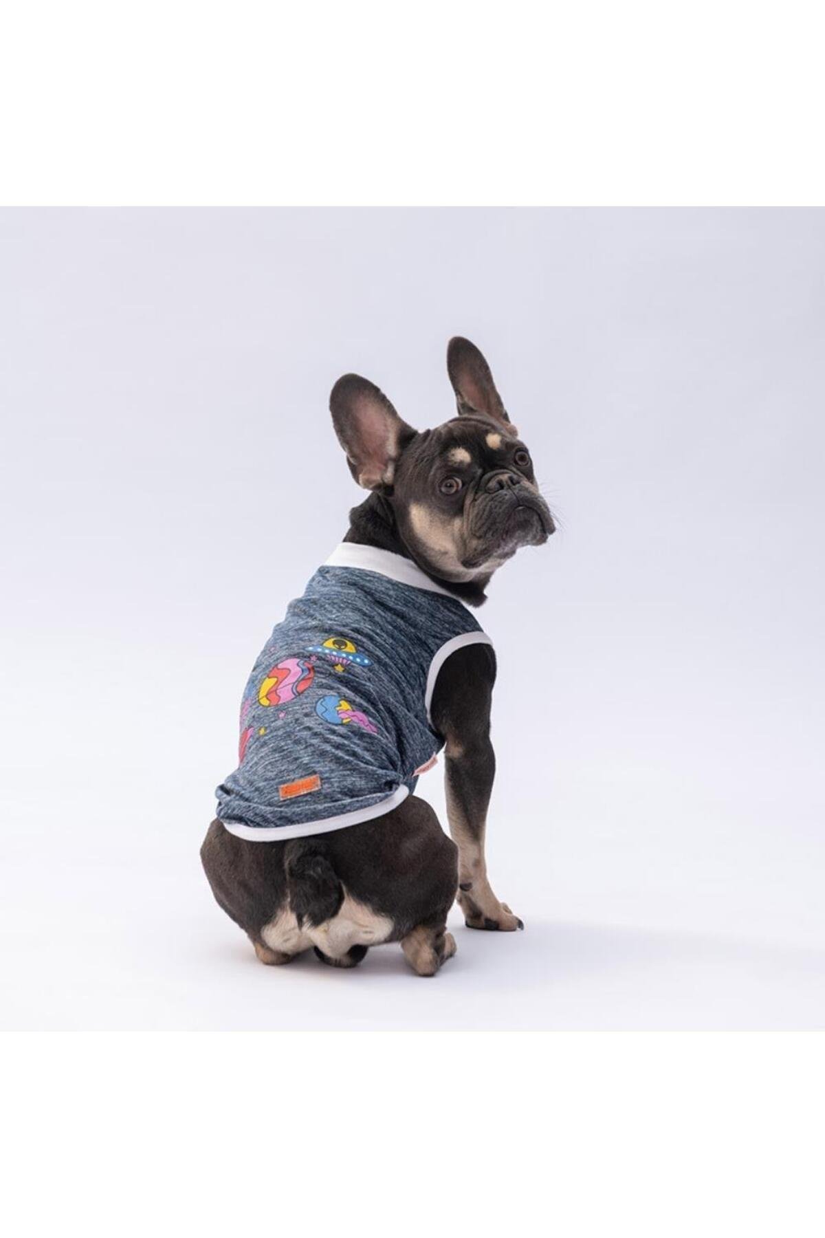 Pawstar Lacivert Space Time Kedi Köpek Tişörtü - Kedi Köpek Kıyafeti L