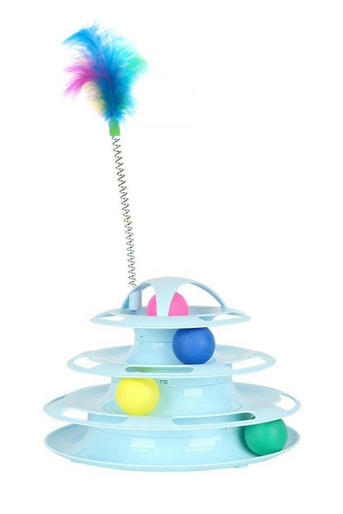 Tower of Tracks 4 Katlı Tüylü Yuvarlak Kedi Oyuncağı 24 x 13 Cm Turkuaz