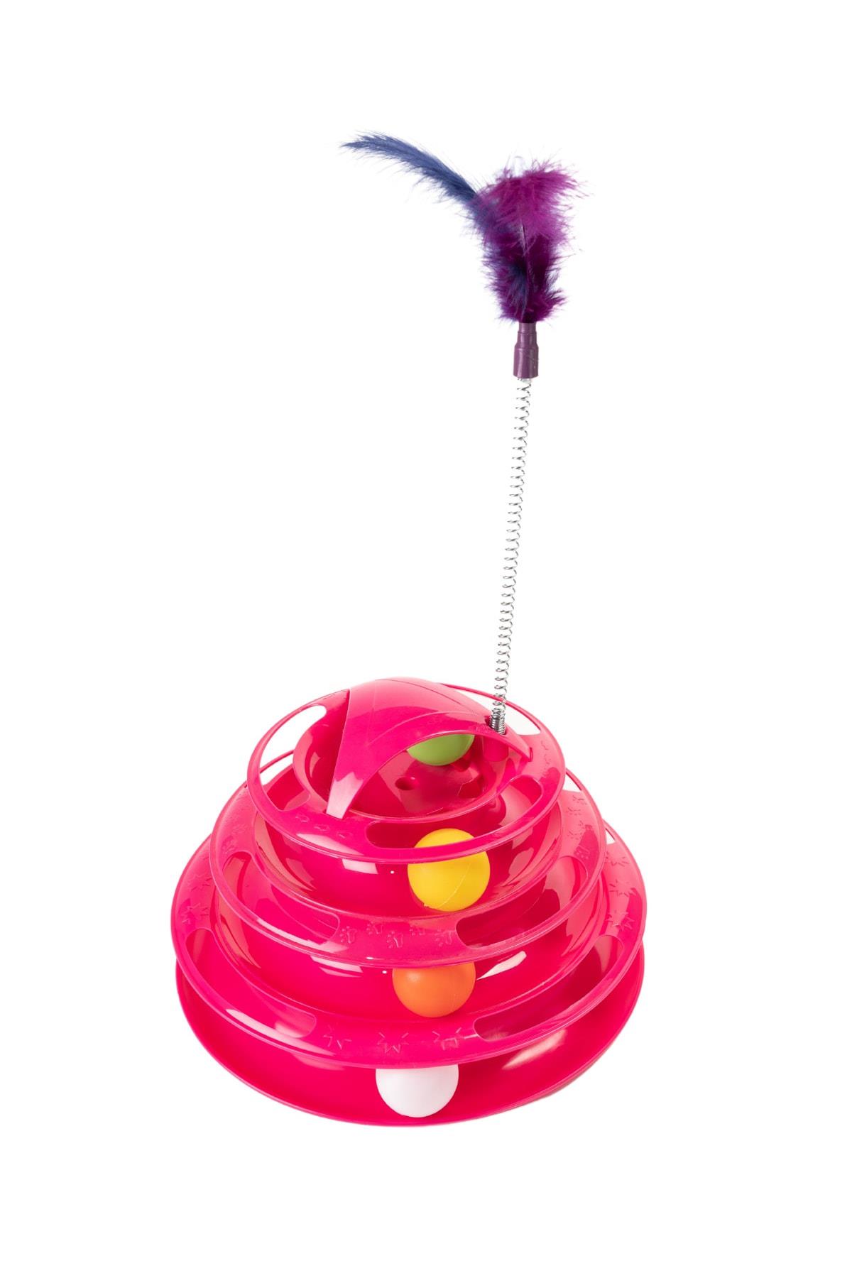 Tower Of Tracks 4 Katlı Tüylü Yuvarlak Kedi Oyuncağı 24 X 13 Cm Fuşya