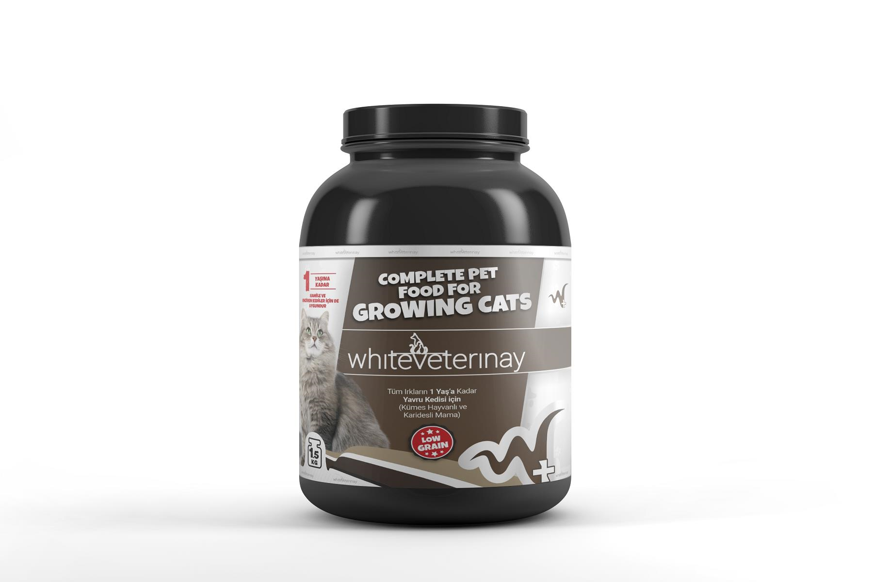 WhiteVeterinaray Az Tahıllı Yavru Kediler İçin Kümes Hayvanlı ve Karidesli Kedi Maması 1,5 KG