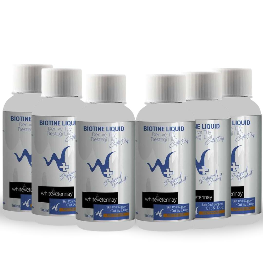 WhiteVeterinay Biotine Liquid Cat&Dog 100 ML Kedi ve Köpekler için Deri ve Tüy Desteği 6'lı