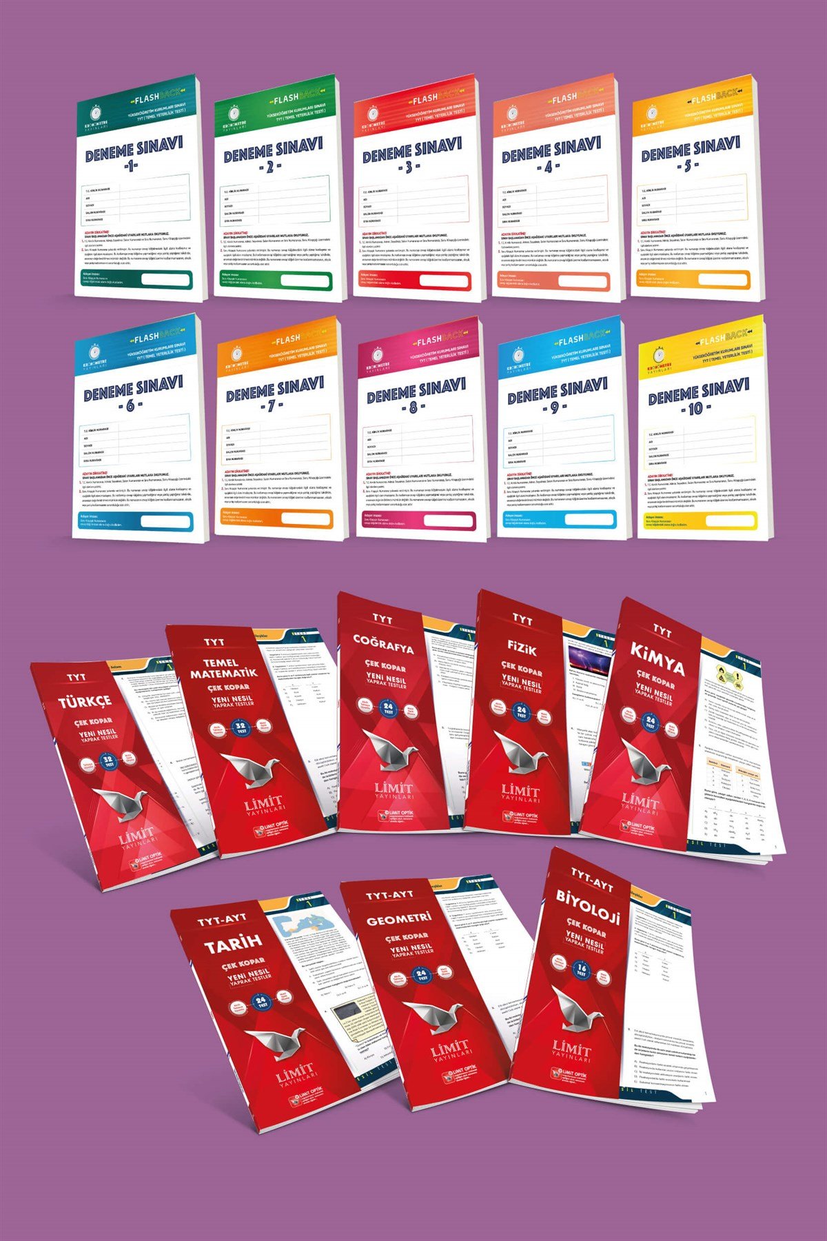 Limit Yayınları Flashback TYT  Deneme ve Yaprak Test Seti 8 Branş