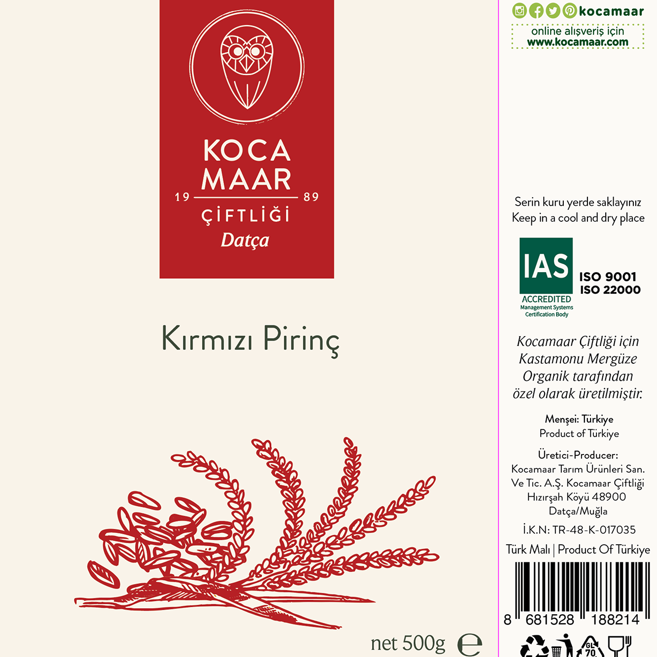 Kocamaar Çiftliği Atalık Tohumdan Kırmızı Pirinç 1000gr