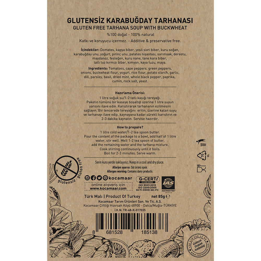 Kocamaar Çiftliği Glutensiz Karabuğday Tarhanası  85 gr