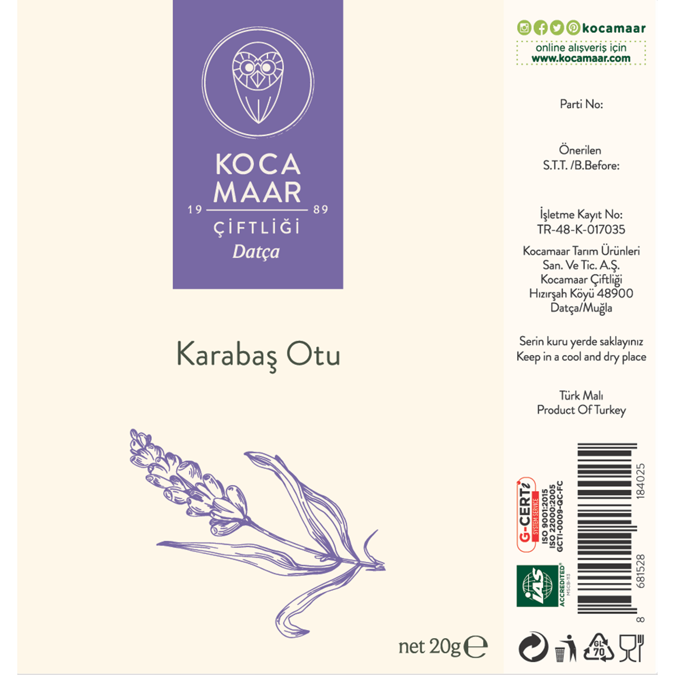Kocamaar Çiftliği Karabaş Otu 20 gr