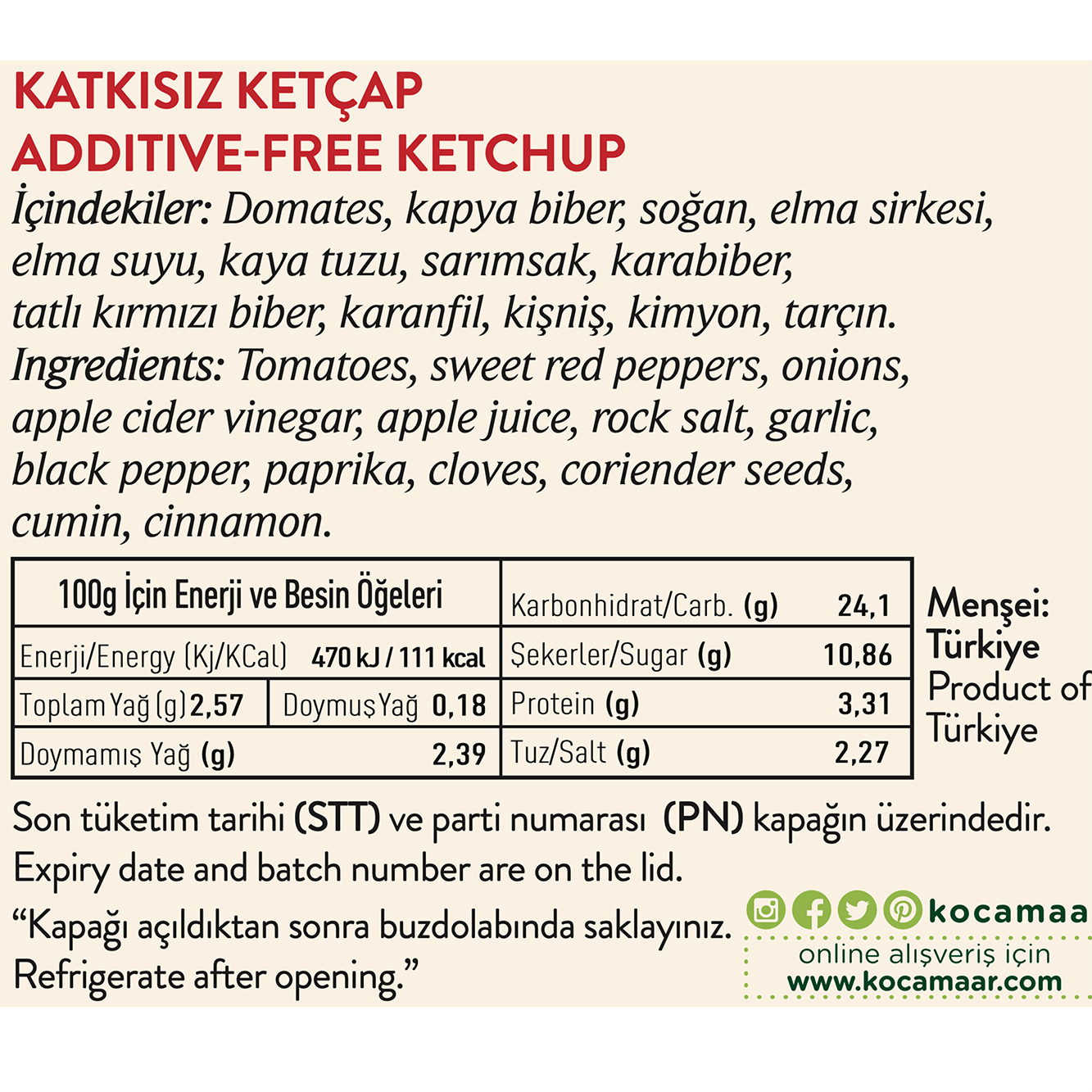 Kocamaar Çiftliği Kavanozda Ketçap 240 gr