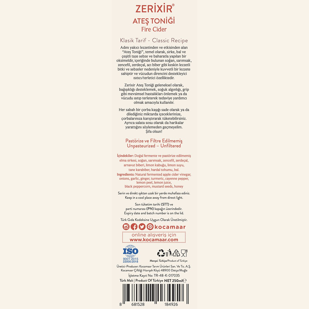 Zerixir Ateş Toniği Klasik Tarif 250 ml
