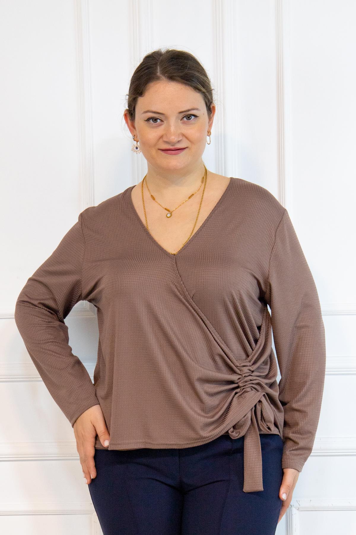 Bedrinxxl, Bluz, Büyük Beden Flor Bluz Vizon