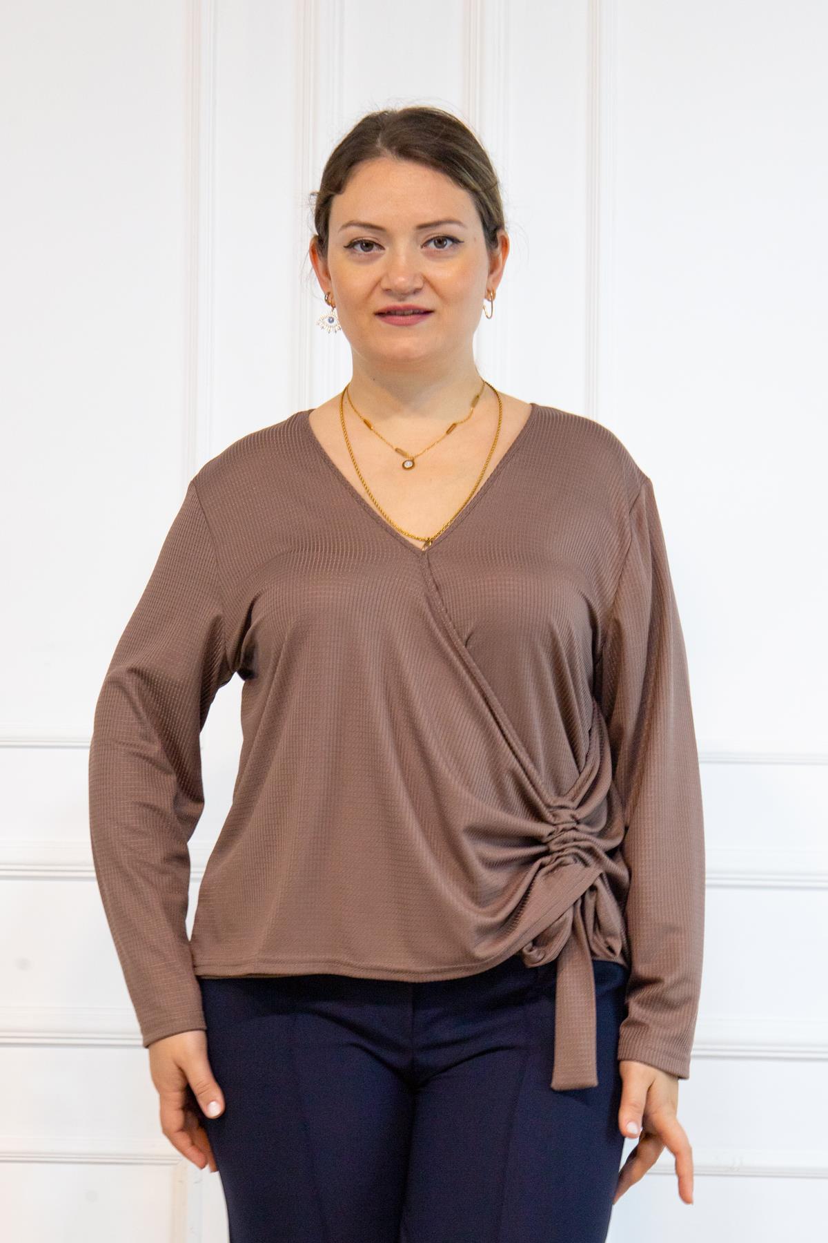 Bedrinxxl, Bluz, Büyük Beden Flor Bluz Vizon