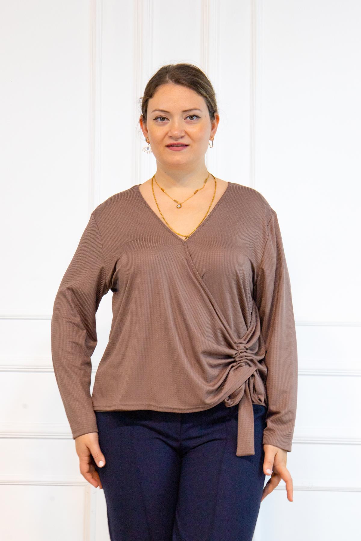 Bedrinxxl, Bluz, Büyük Beden Flor Bluz Vizon