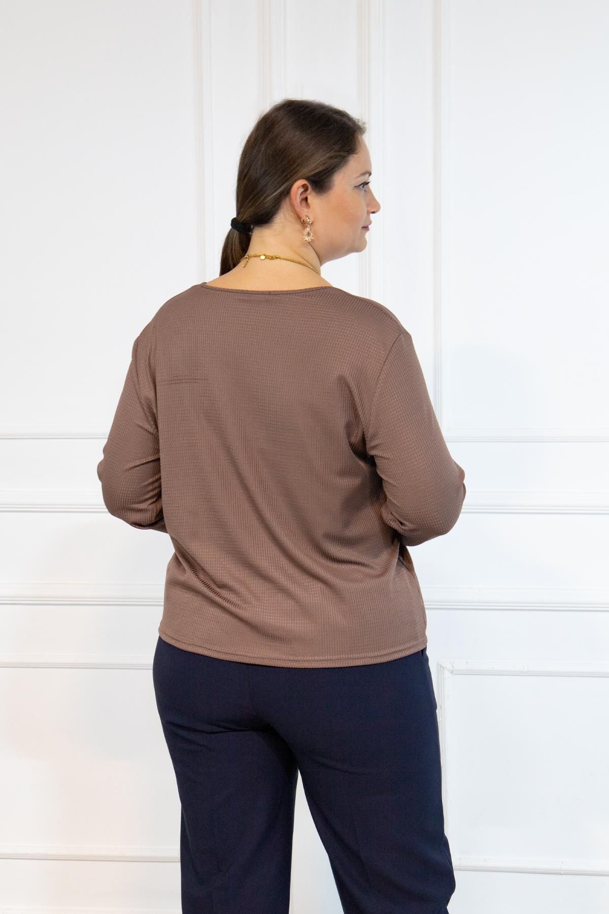 Bedrinxxl, Bluz, Büyük Beden Flor Bluz Vizon