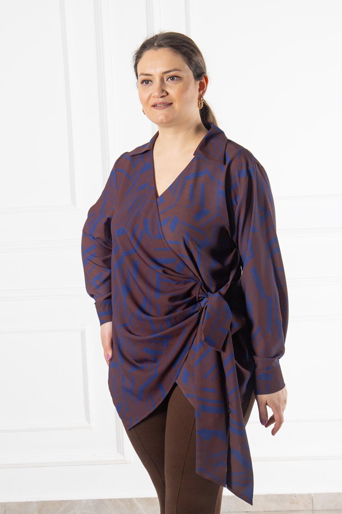 Bedrinxxl, Bluz, Büyük Beden Sofya Bluz Kahve