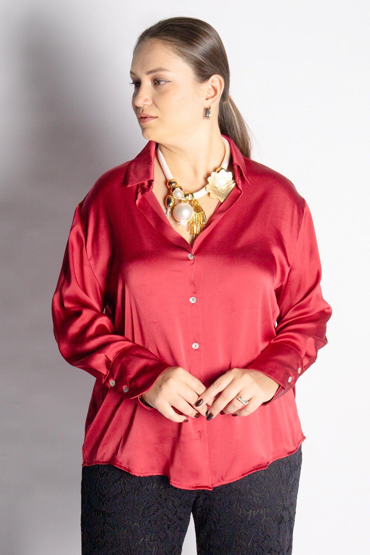 Bedrinxxl, Bluz, Saten Bluz Bordo