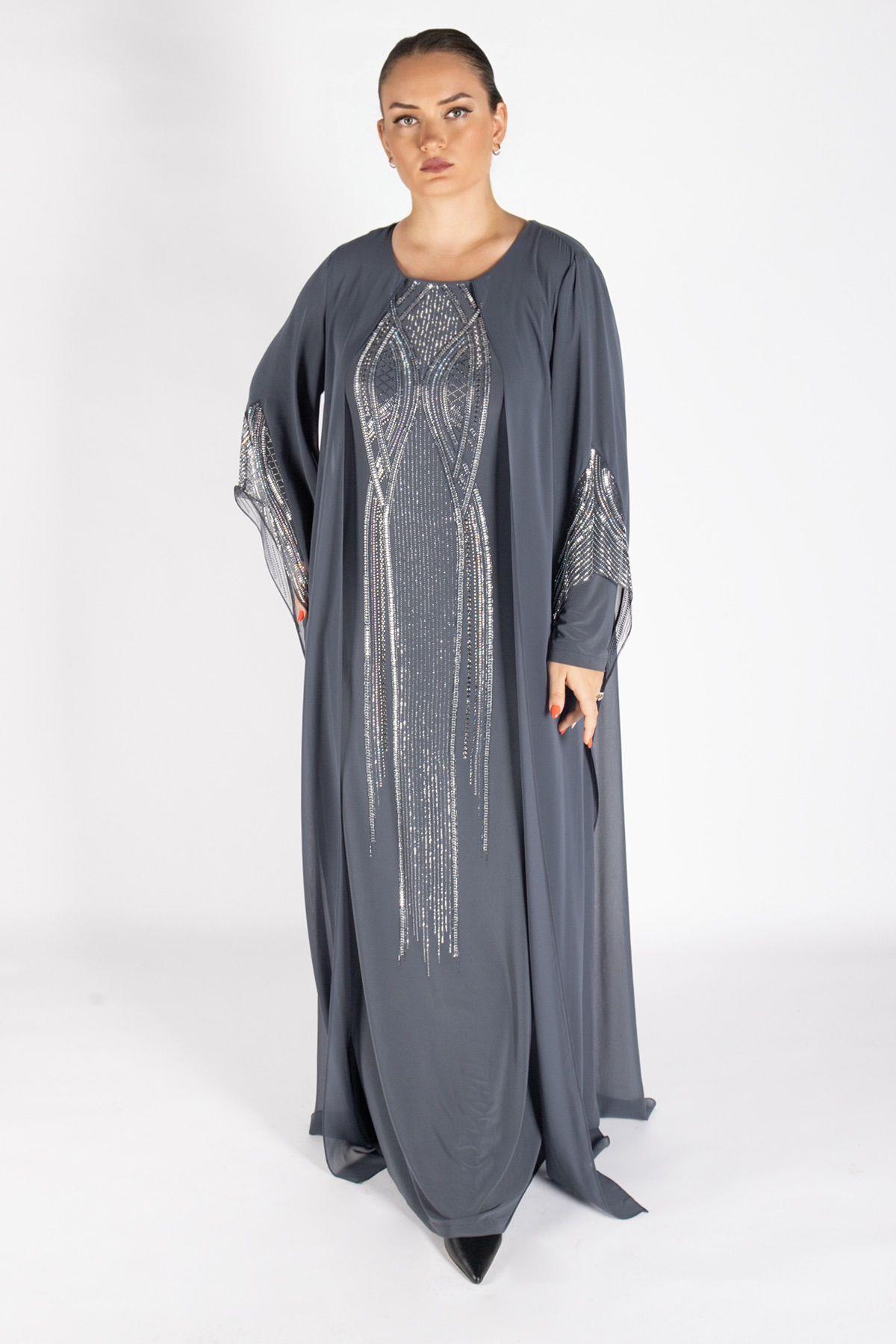 Bedrinxxl, Elbise, Abaya Elbise Gri