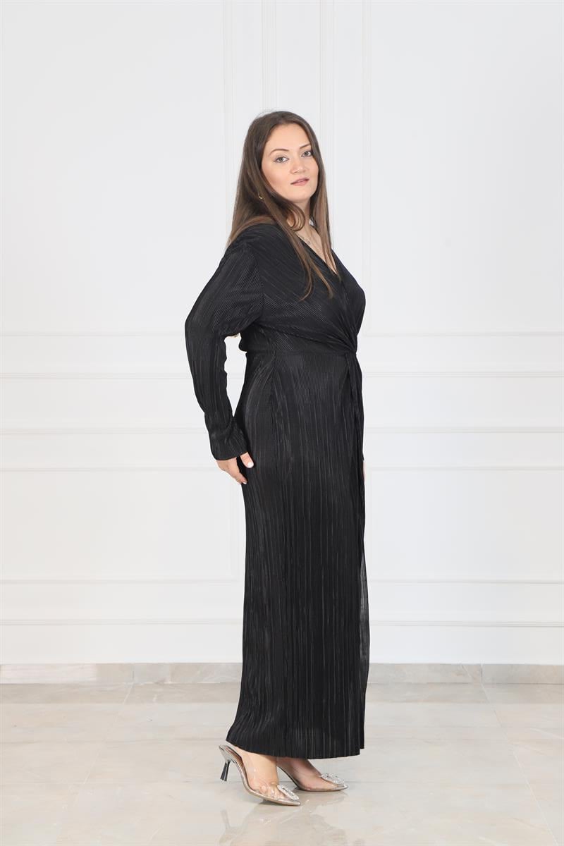 Bedrinxxl, Elbise, Büyük Beden Plise Elbise Siyah