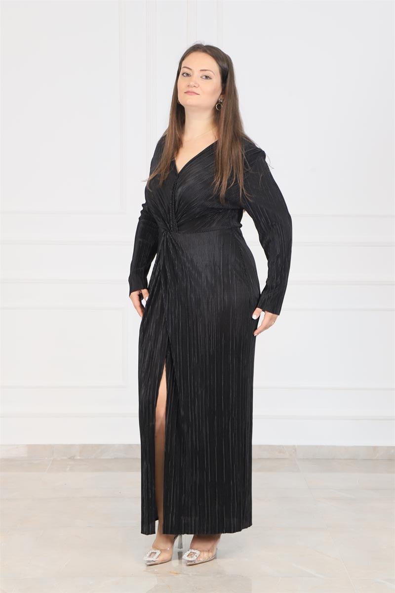 Bedrinxxl, Elbise, Büyük Beden Plise Elbise Siyah