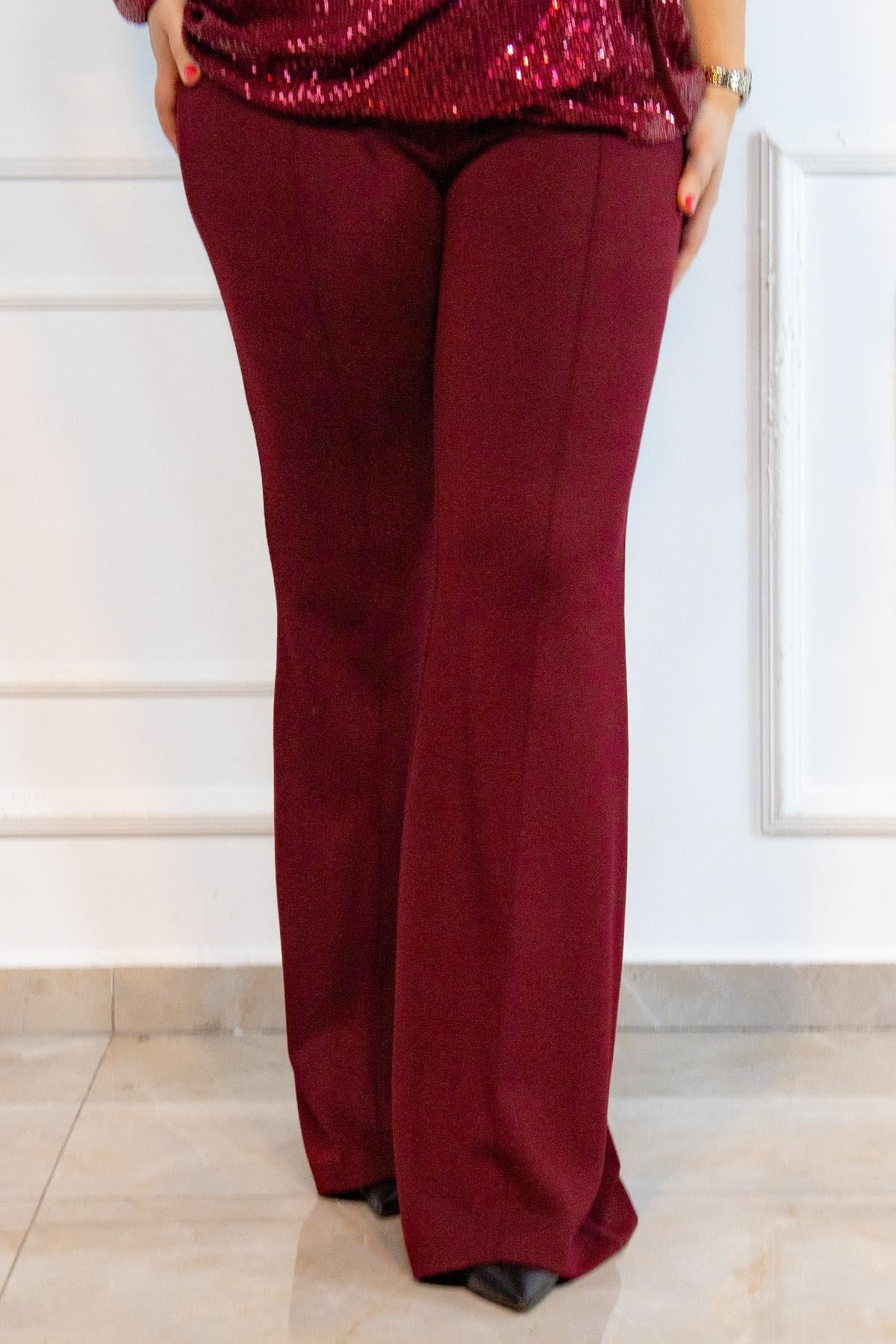 Bedrinxxl, Pantolon, Büyük Beden Oysho Flare Paça Pantolon Bordo