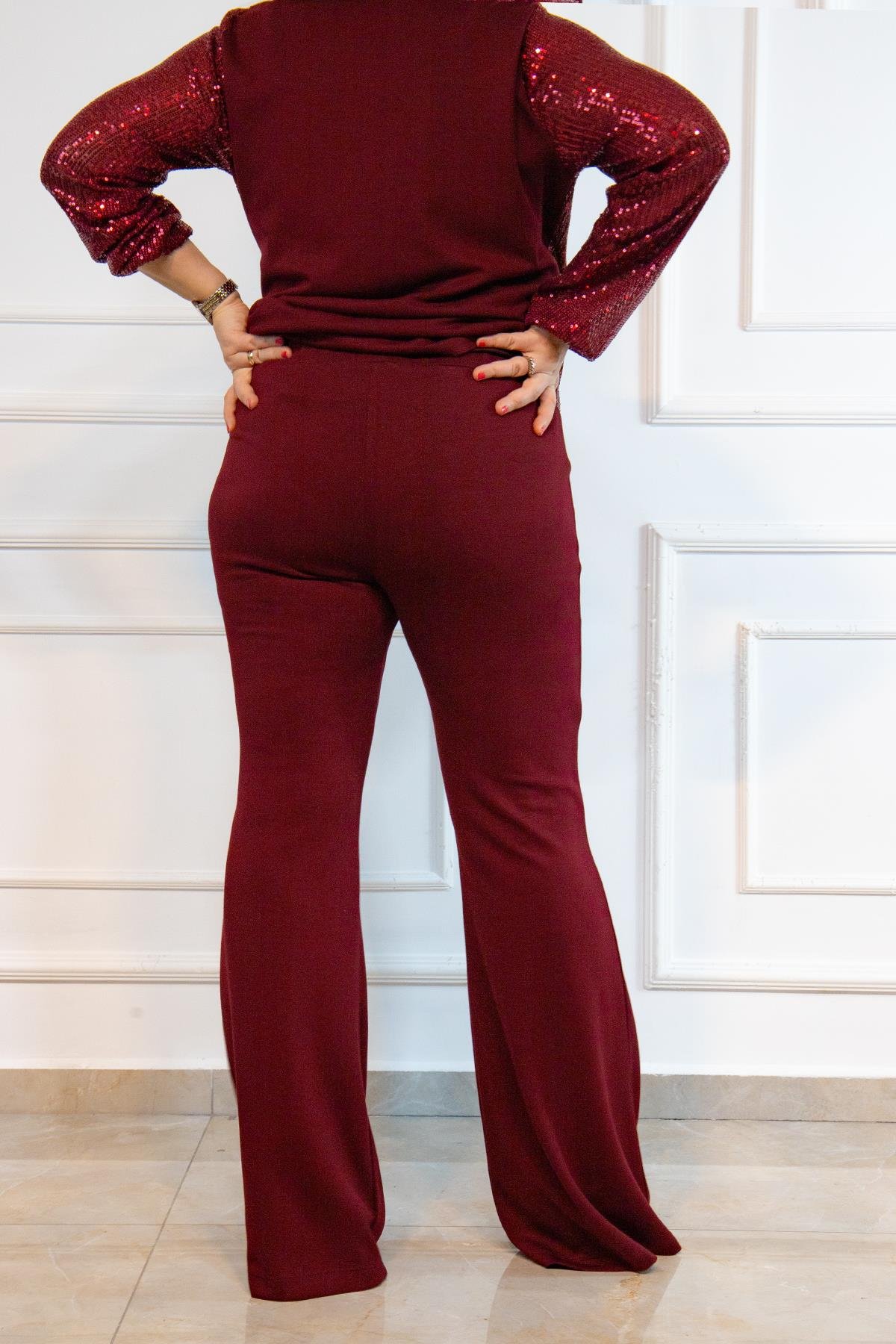 Bedrinxxl, Pantolon, Büyük Beden Oysho Flare Paça Pantolon Bordo