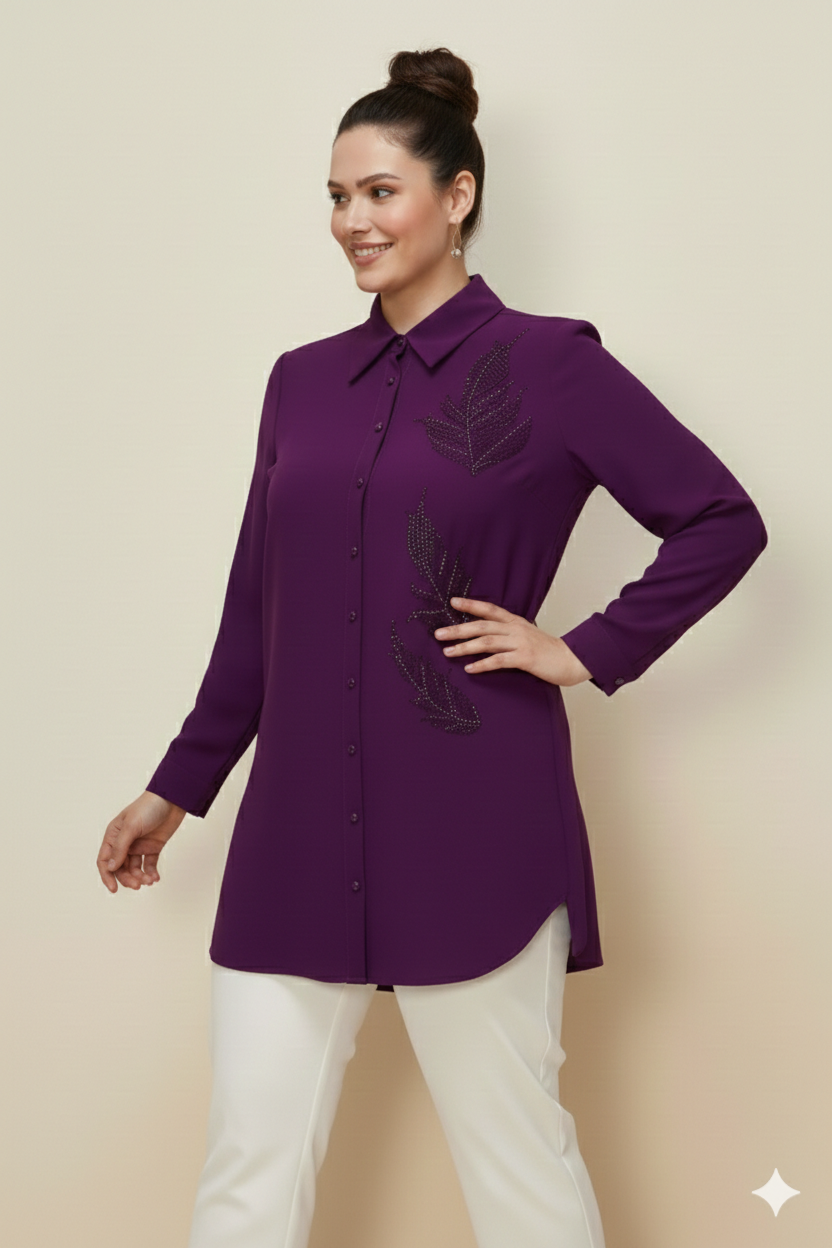 Bedrinxxl, Tunik, Yaprak Krep Tunik Mor
