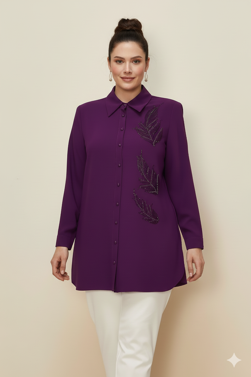 Bedrinxxl, Tunik, Yaprak Krep Tunik Mor