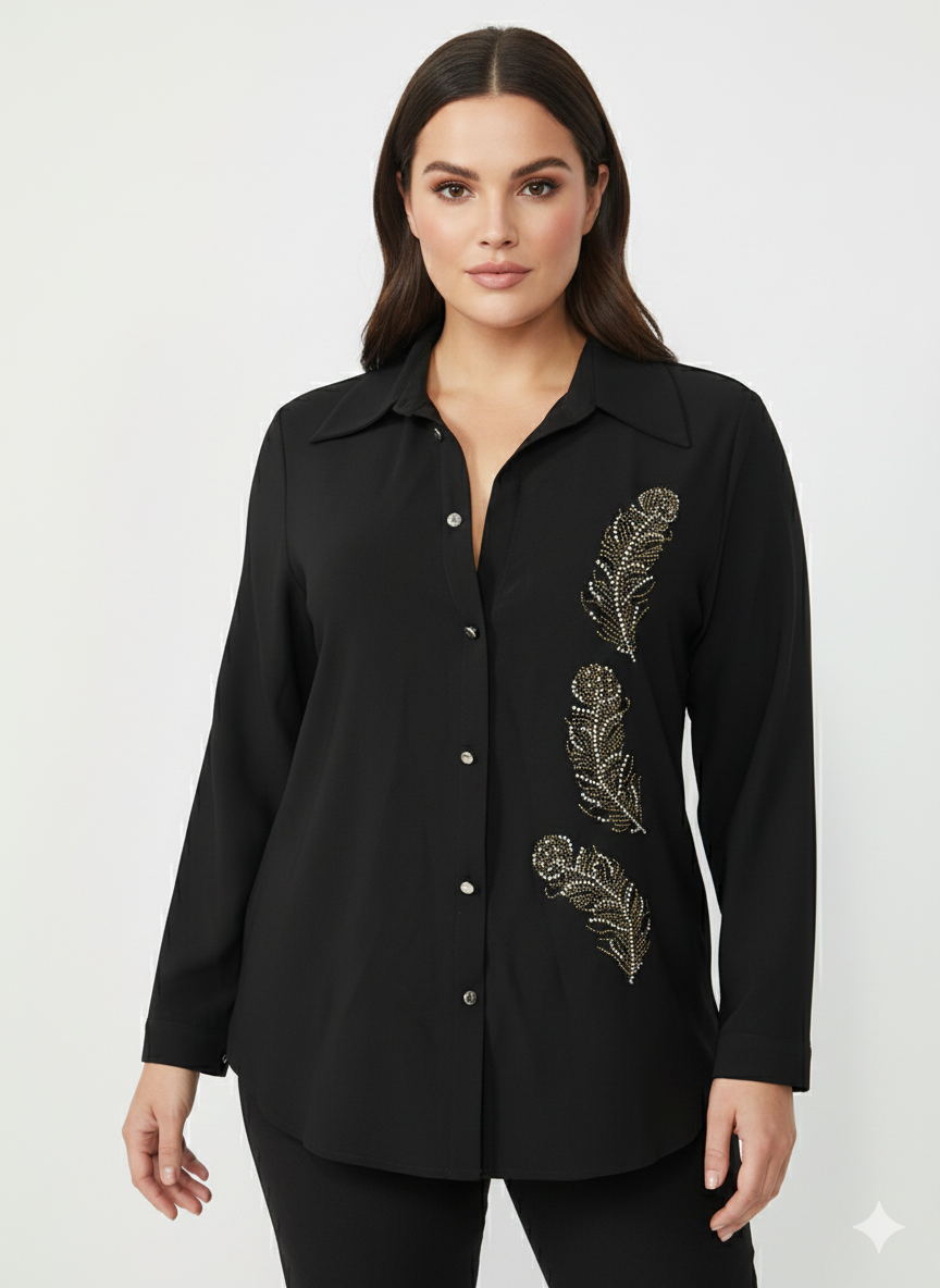 Bedrinxxl, Tunik, Yaprak Krep Tunik Siyah