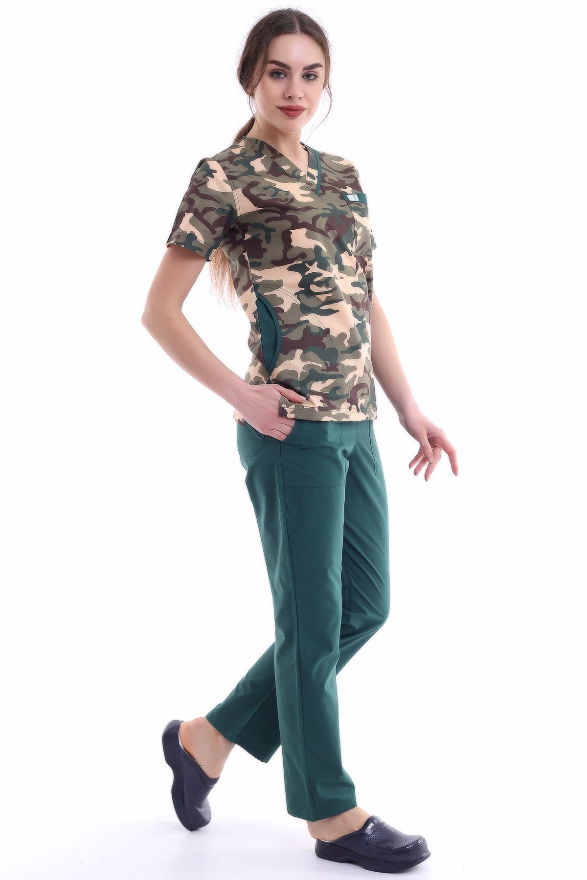 Kanguru Cepli Kamuflaj Desenli Hemşire Forması