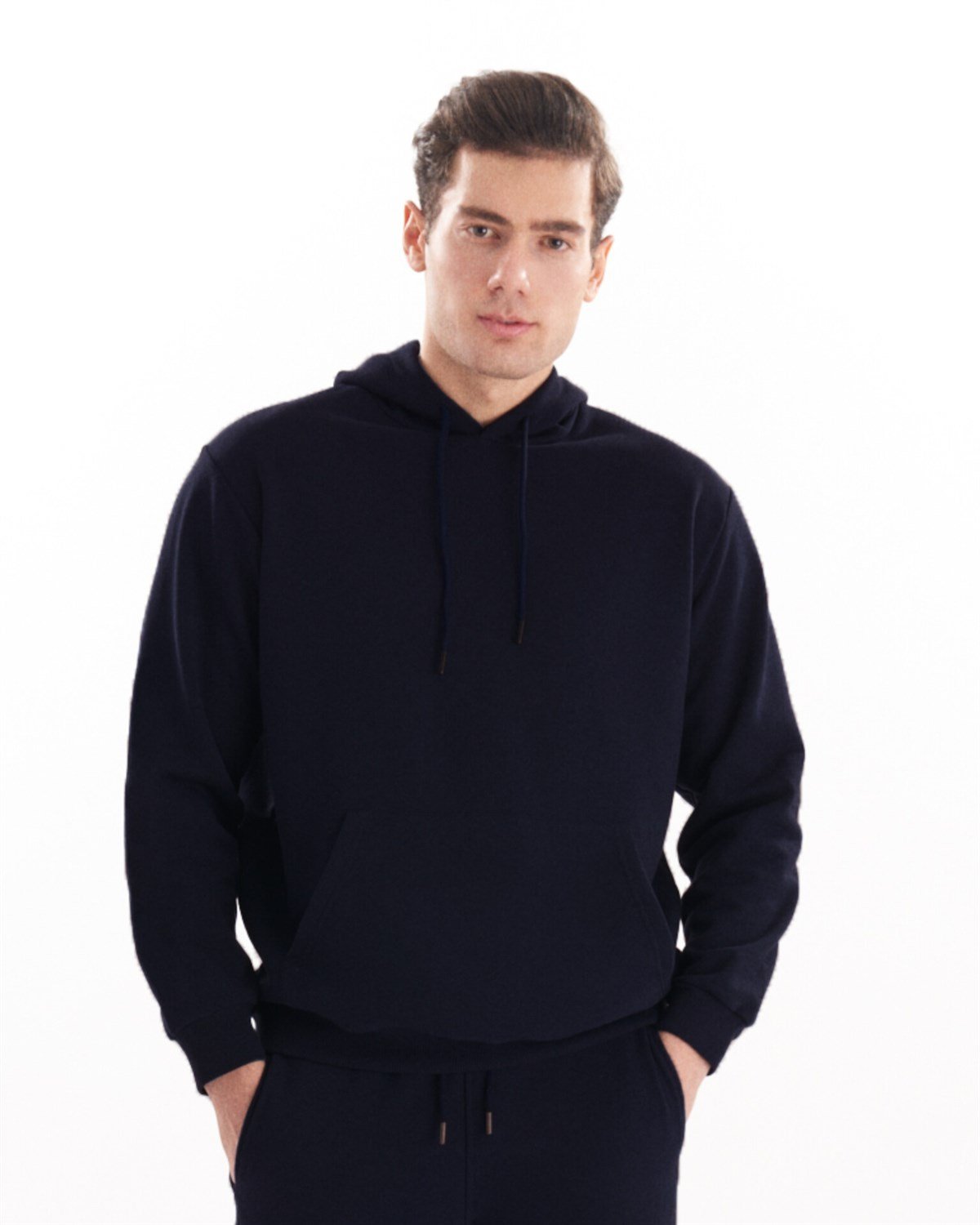 Josejuan Erkek Koyu Lacivert Kapüşonlu Yaka Şardonlu 3 Iplik Pamuklu Sweatshirt 9001