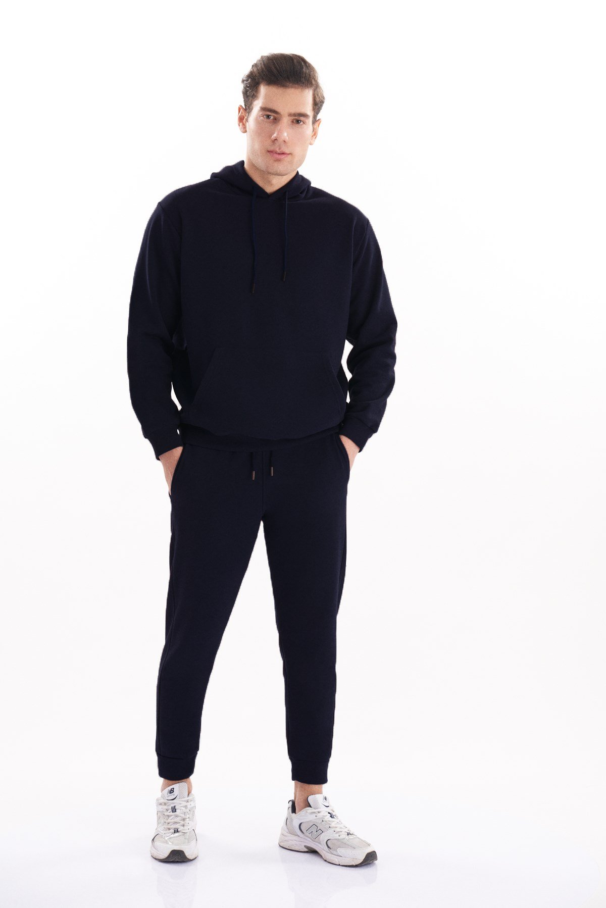 Josejuan Erkek Koyu Lacivert Kapüşonlu Yaka Şardonlu 3 Iplik Pamuklu Sweatshirt 9001