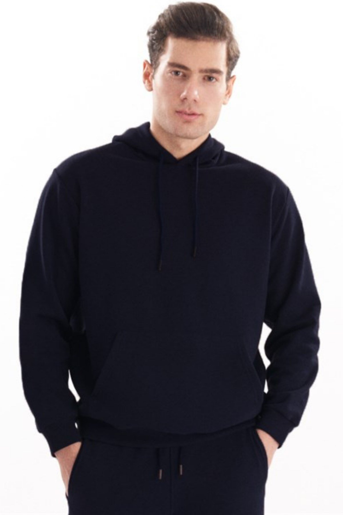 Josejuan Erkek Koyu Lacivert Kapüşonlu Yaka Şardonlu 3 Iplik Pamuklu Sweatshirt 9001